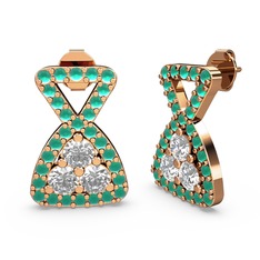 Simla Taşlı Küpe - Kök zümrüt ve pırlanta 925 ayar rose altın kaplama gümüş küpe (0.638 karat) #1299vxb