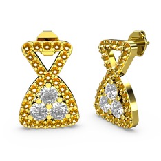 Simla Taşlı Küpe - Sitrin ve beyaz zirkon 18 ayar altın küpe #12a9s8d