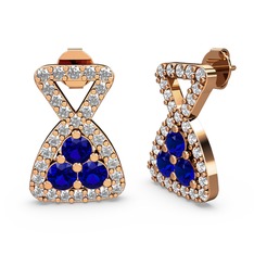 Simla Taşlı Küpe - Beyaz zirkon ve lab safir 8 ayar rose altın küpe #12gonx5