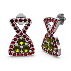 Garnet ve peridot 18 ayar beyaz altın küpe