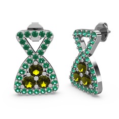 Simla Taşlı Küpe - Yeşil kuvars ve peridot 18 ayar beyaz altın küpe #12p4az8