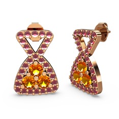 Simla Taşlı Küpe - Kök yakut ve sitrin 925 ayar rose altın kaplama gümüş küpe #130apkj