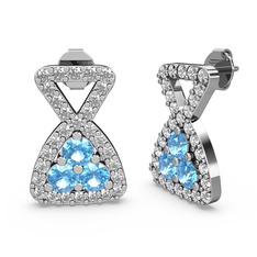 Simla Taşlı Küpe - Pırlanta ve akuamarin 18 ayar beyaz altın küpe (0.66 karat) #1352t7b