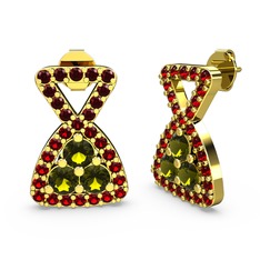 Simla Taşlı Küpe - Garnet ve peridot 14 ayar altın küpe #13anmog