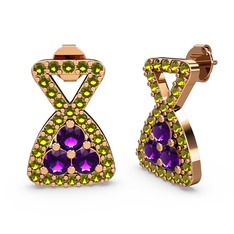 Simla Taşlı Küpe - Peridot ve ametist 8 ayar rose altın küpe #13fiyx8