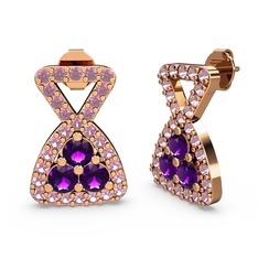 Pembe kuvars ve ametist 8 ayar rose altın küpe