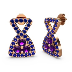 Simla Taşlı Küpe - Lab safir ve ametist 14 ayar rose altın küpe #1471lan