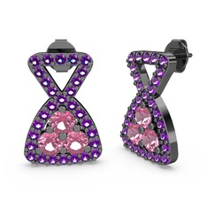 Simla Taşlı Küpe - Ametist ve pembe kuvars 925 ayar siyah rodyum kaplama gümüş küpe #148l7g7