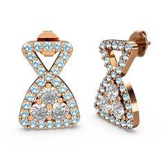 Simla Taşlı Küpe - Akuamarin ve pırlanta 18 ayar rose altın küpe (0.638 karat) #14bcyv7