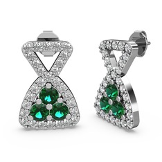 Simla Taşlı Küpe - Beyaz zirkon ve yeşil kuvars 18 ayar beyaz altın küpe #14svov7