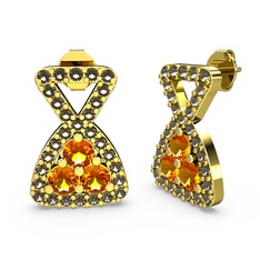 Simla Taşlı Küpe - Dumanlı kuvars ve sitrin 925 ayar altın kaplama gümüş küpe #151n8bh