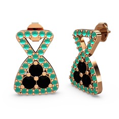 Simla Taşlı Küpe - Kök zümrüt ve siyah zirkon 925 ayar rose altın kaplama gümüş küpe #15ag5b