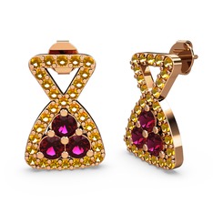 Sitrin ve rodolit garnet 14 ayar rose altın küpe