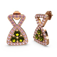 Simla Taşlı Küpe - Pembe kuvars ve peridot 18 ayar rose altın küpe #16xxvfs