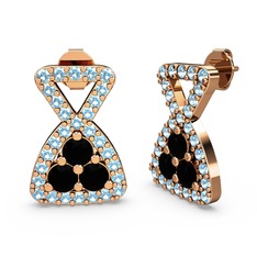 Akuamarin ve siyah zirkon 8 ayar rose altın küpe