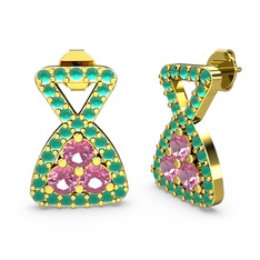 Simla Taşlı Küpe - Kök zümrüt ve pembe kuvars 18 ayar altın küpe #16yrba8