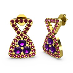 Rodolit garnet ve ametist 8 ayar altın küpe