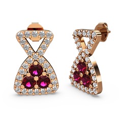 Simla Taşlı Küpe - Beyaz zirkon ve rodolit garnet 14 ayar rose altın küpe #1711ocg