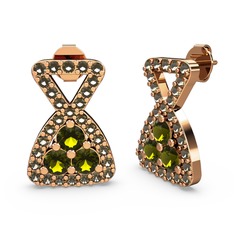 Dumanlı kuvars ve peridot 18 ayar rose altın küpe