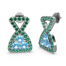 Simla Taşlı Küpe - Yeşil kuvars ve akuamarin 14 ayar beyaz altın küpe #17bebd9