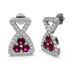 Simla Taşlı Küpe - Beyaz zirkon ve rodolit garnet 8 ayar beyaz altın küpe #17ezgyh