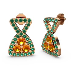 Simla Taşlı Küpe - Yeşil kuvars ve sitrin 18 ayar rose altın küpe #17qeluc