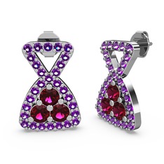 Simla Taşlı Küpe - Ametist ve rodolit garnet 8 ayar beyaz altın küpe #184x95v