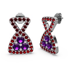 Simla Taşlı Küpe - Garnet ve ametist 8 ayar beyaz altın küpe #18ag90w
