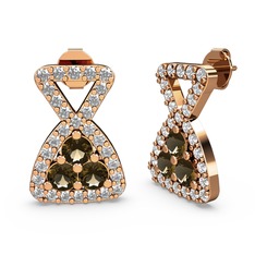 Simla Taşlı Küpe - Swarovski ve dumanlı kuvars 8 ayar rose altın küpe #19mqmqc