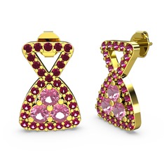 Rodolit garnet ve pembe kuvars 8 ayar altın küpe