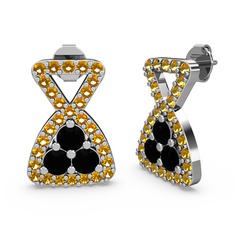 Simla Taşlı Küpe - Sitrin ve siyah zirkon 18 ayar beyaz altın küpe #1awg4n3