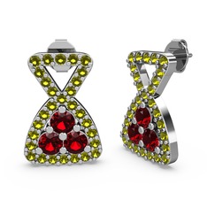Simla Taşlı Küpe - Peridot ve garnet 18 ayar beyaz altın küpe #1b18a2v