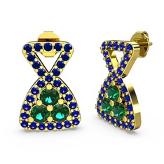 Lab safir ve yeşil kuvars 8 ayar altın küpe