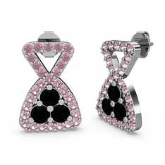 Simla Taşlı Küpe - Pembe kuvars ve siyah zirkon 14 ayar beyaz altın küpe #1bmr2aj