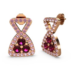 Pembe kuvars ve rodolit garnet 8 ayar rose altın küpe