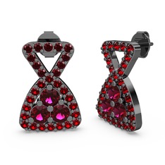 Garnet ve rodolit garnet 925 ayar siyah rodyum kaplama gümüş küpe