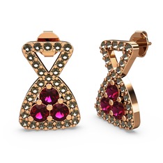 Dumanlı kuvars ve rodolit garnet 8 ayar rose altın küpe