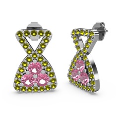 Simla Taşlı Küpe - Peridot ve pembe kuvars 925 ayar gümüş küpe #1c6ohj5