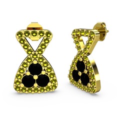 Simla Taşlı Küpe - Peridot ve siyah zirkon 14 ayar altın küpe #1df8u4s