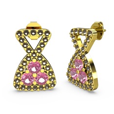 Simla Taşlı Küpe - Dumanlı kuvars ve pembe kuvars 18 ayar altın küpe #1dw4m3t