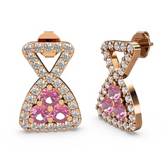 Simla Taşlı Küpe - Swarovski ve pembe kuvars 8 ayar rose altın küpe #1e8b3e5