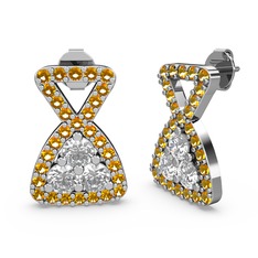 Simla Taşlı Küpe - Sitrin ve swarovski 14 ayar beyaz altın küpe #1edr9mw