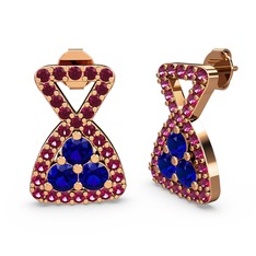 Rodolit garnet ve lab safir 14 ayar rose altın küpe