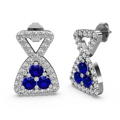 Simla Taşlı Küpe - Swarovski ve lab safir 8 ayar beyaz altın küpe #1fo593e