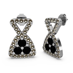 Simla Taşlı Küpe - Dumanlı kuvars ve siyah zirkon 18 ayar beyaz altın küpe #1fqx7dd