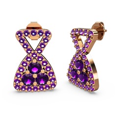 Simla Taşlı Küpe - Ametist 14 ayar rose altın küpe #1ga2eko