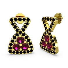 Siyah zirkon ve rodolit garnet 8 ayar altın küpe