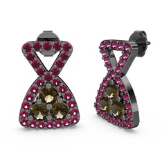 Simla Taşlı Küpe - Rodolit garnet ve dumanlı kuvars 925 ayar siyah rodyum kaplama gümüş küpe #1hh5yxu