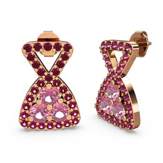 Simla Taşlı Küpe - Rodolit garnet ve pembe kuvars 14 ayar rose altın küpe #1ho19gx