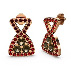 Garnet ve dumanlı kuvars 8 ayar rose altın küpe